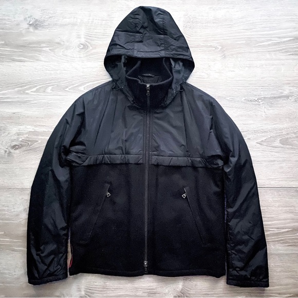 Prada | Black Men’s Nylon and Virgin Wool Hoodie Jacket - Picture 4 of 8